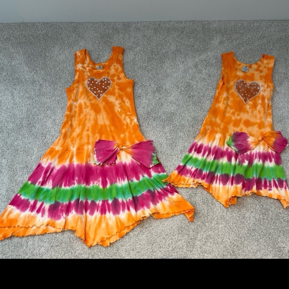 Matching sister tie dye summer dresses sizes 4-6x and 10-12